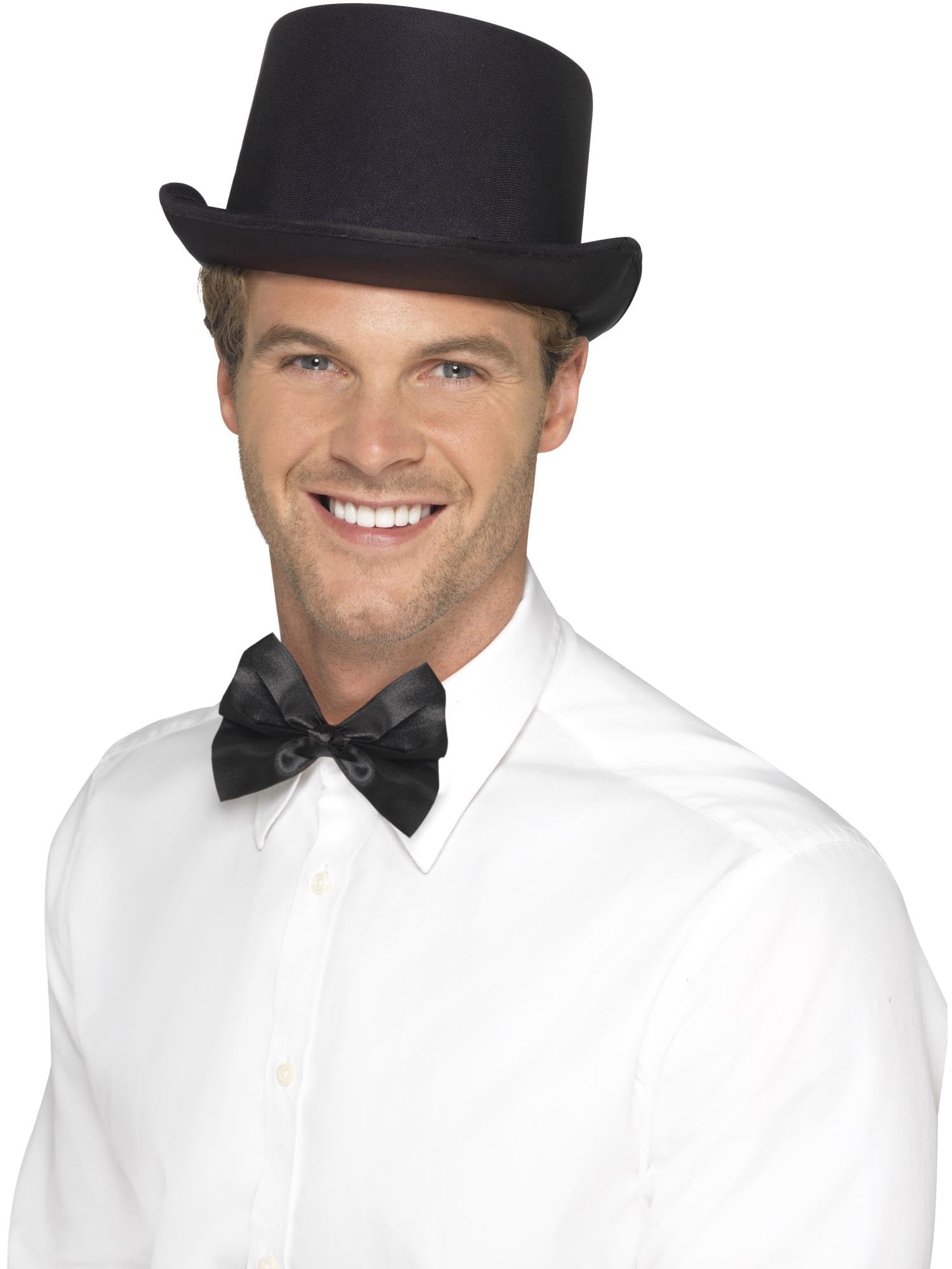Smiffys Top Hat, Satin Look, Black with Elastic Inner Rim, Historical Fancy Dress, Adult Dress Up Hats Halloween