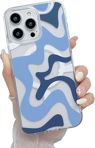 Funda magnética diseñada para iPhone 11 Pro Max compatible con MagSafe, bonito arte ondulado pintado para mujer, borde de TPU suave, protección
