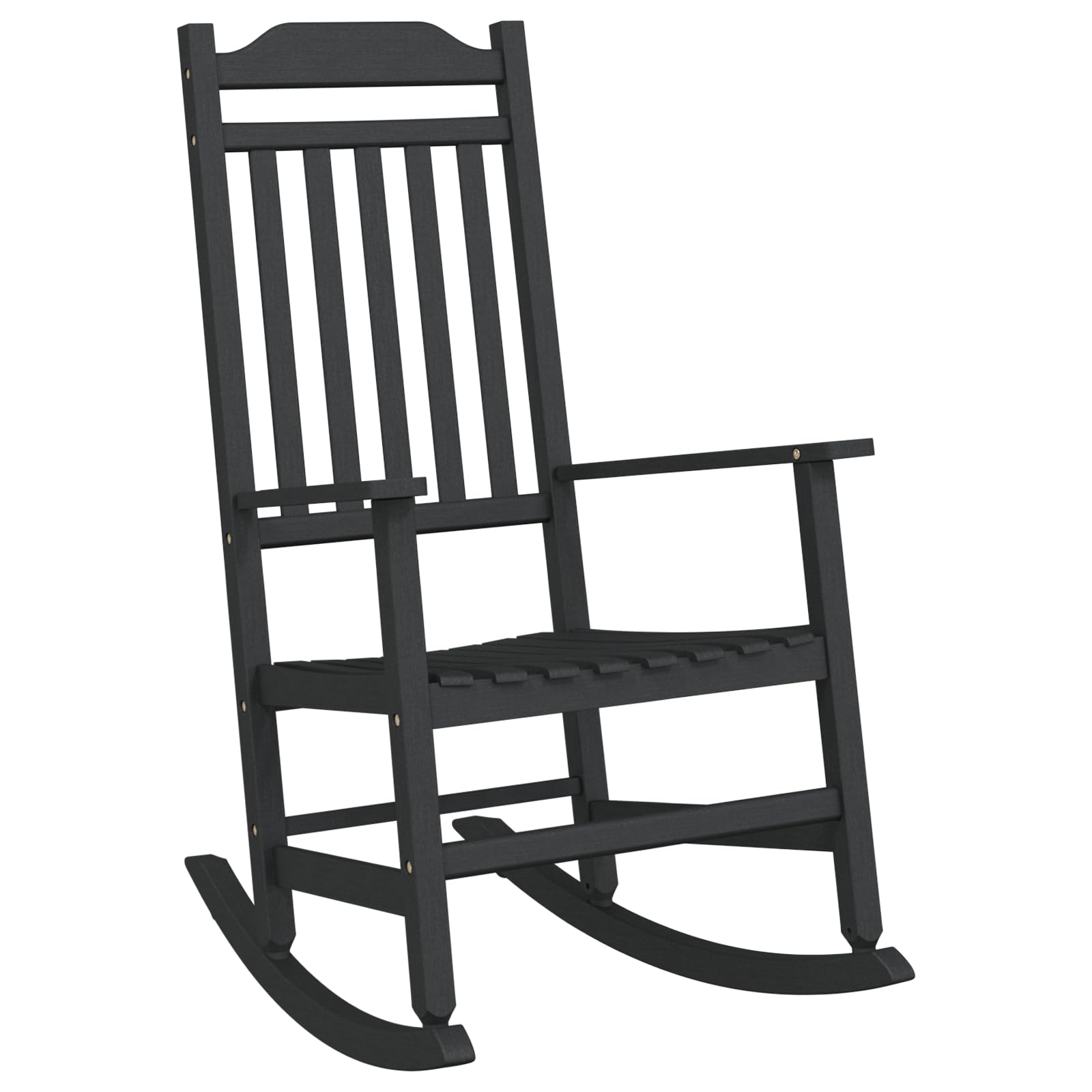 Fotel bujany ogrodowy, czarny, 65 x 84 x 114 cm, HDPE, naturalne drewno, fotel outdoorowy o rustykalnym wyglądzie, na balkon, taras i do ogrodu