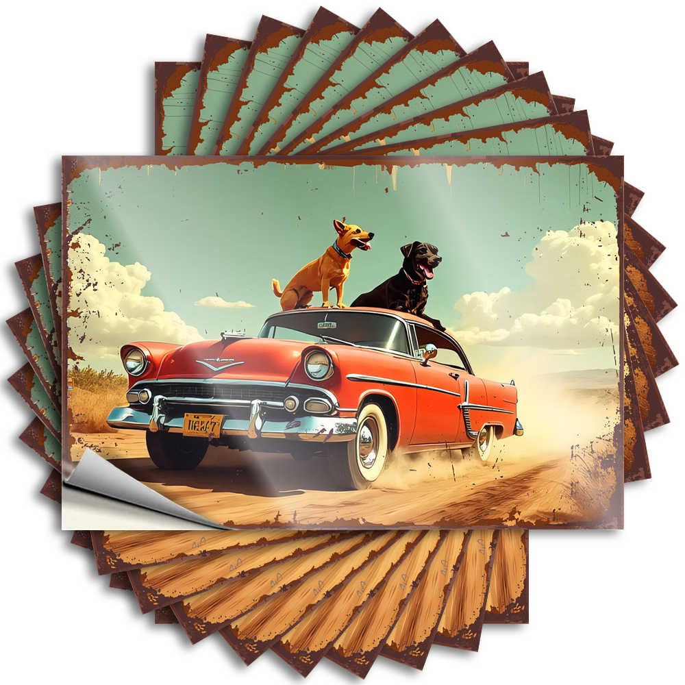 Fzfn Colour Sticker Bottle Aesthetic Vintage Car Adventure With Canine Companions In The Desert For Exterior - Bathroom Stuff Easy Peel Removable(6X9cm)