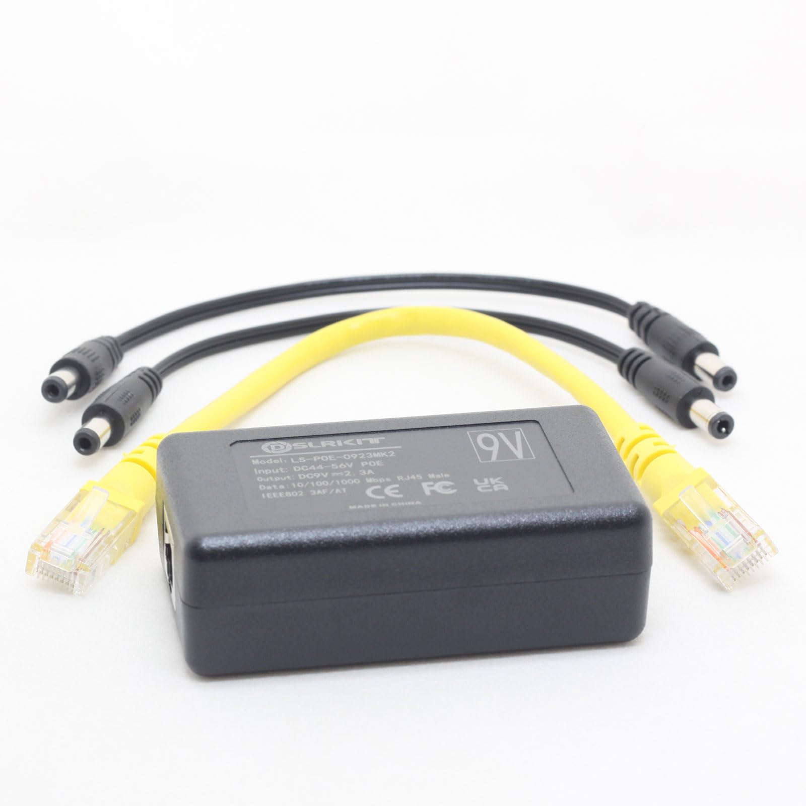 DSLRKIT 9V 2.3A Gigabit Active PoE Splitter 23watt DC 5.5x2.1/2.5mm Ethernet 802.3AT