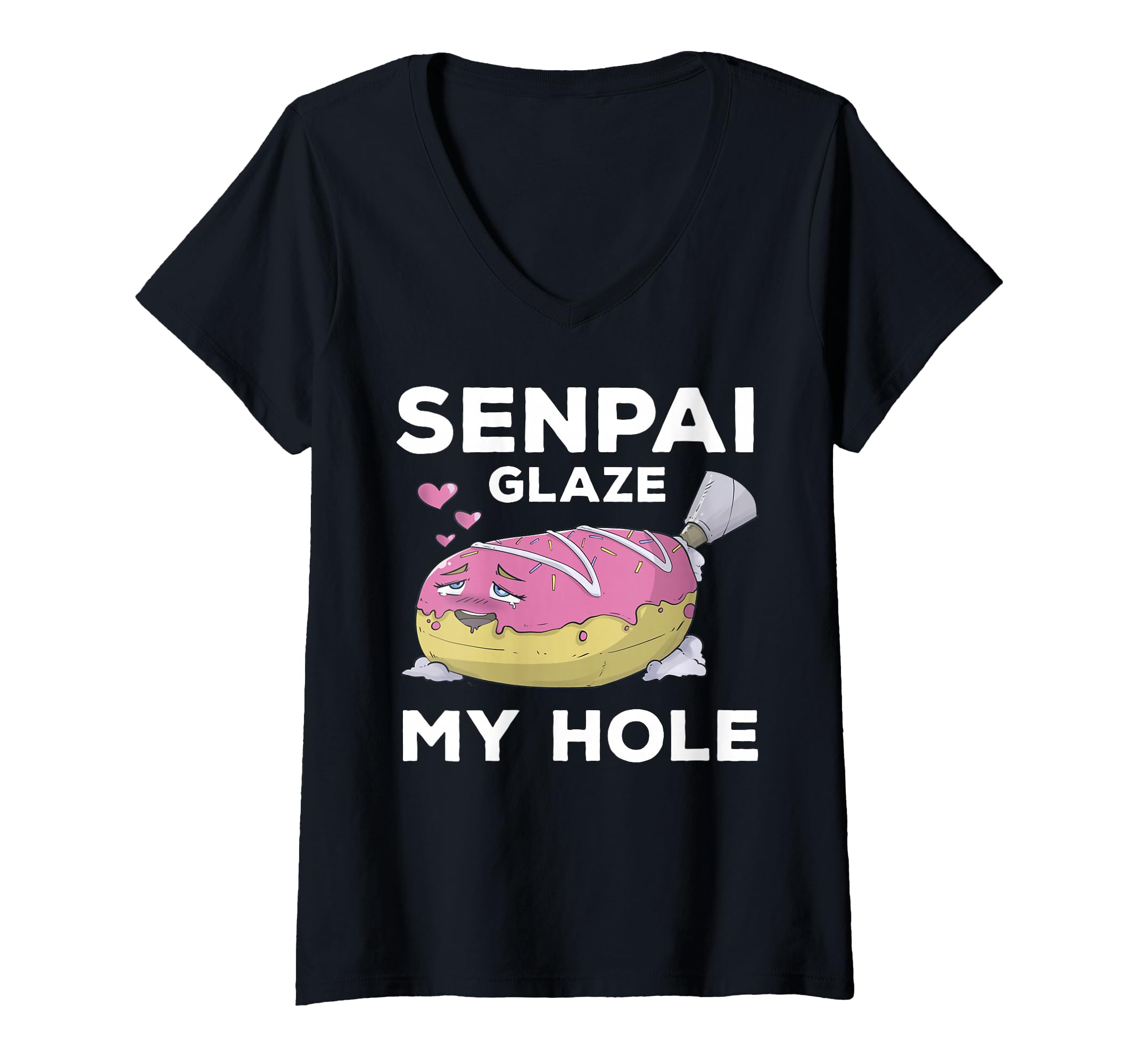 Womens Otaku Ahegao Donut Pun Senpai Ecchi Etchi Hentai Funny Lewd V-Neck T-Shirt