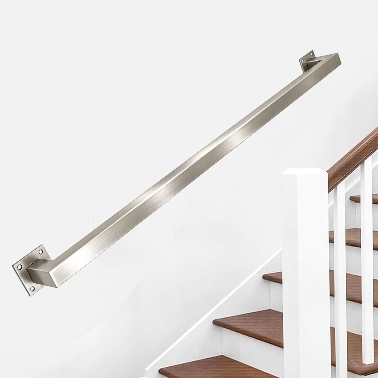 Junvstor Stainless Steel Stairs Banister Handrail, Non Slip Stair Railings Support Rod, Hand Railing With Bracket Stair Grab Bar Kit, Staircase Handrails With Grab Rail Complete(16ft/480cm)