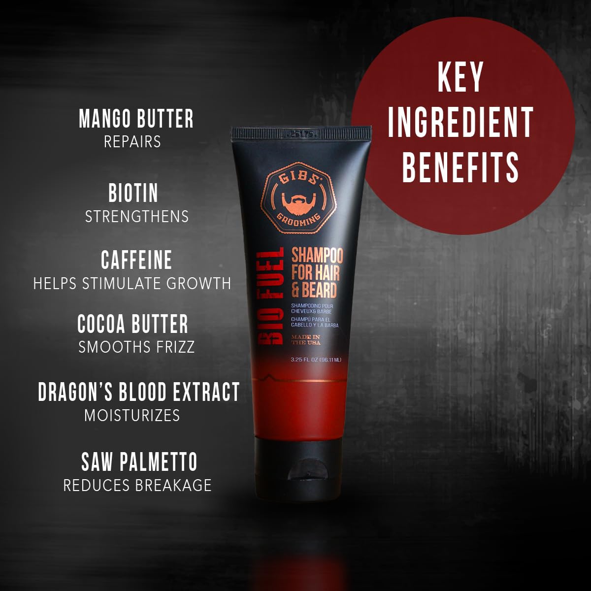 GIBS Bio Fuel Shampoo for Hair & Beard, Moisturizing & Nourishing, 3.25oz (Travel Size) - Image 3