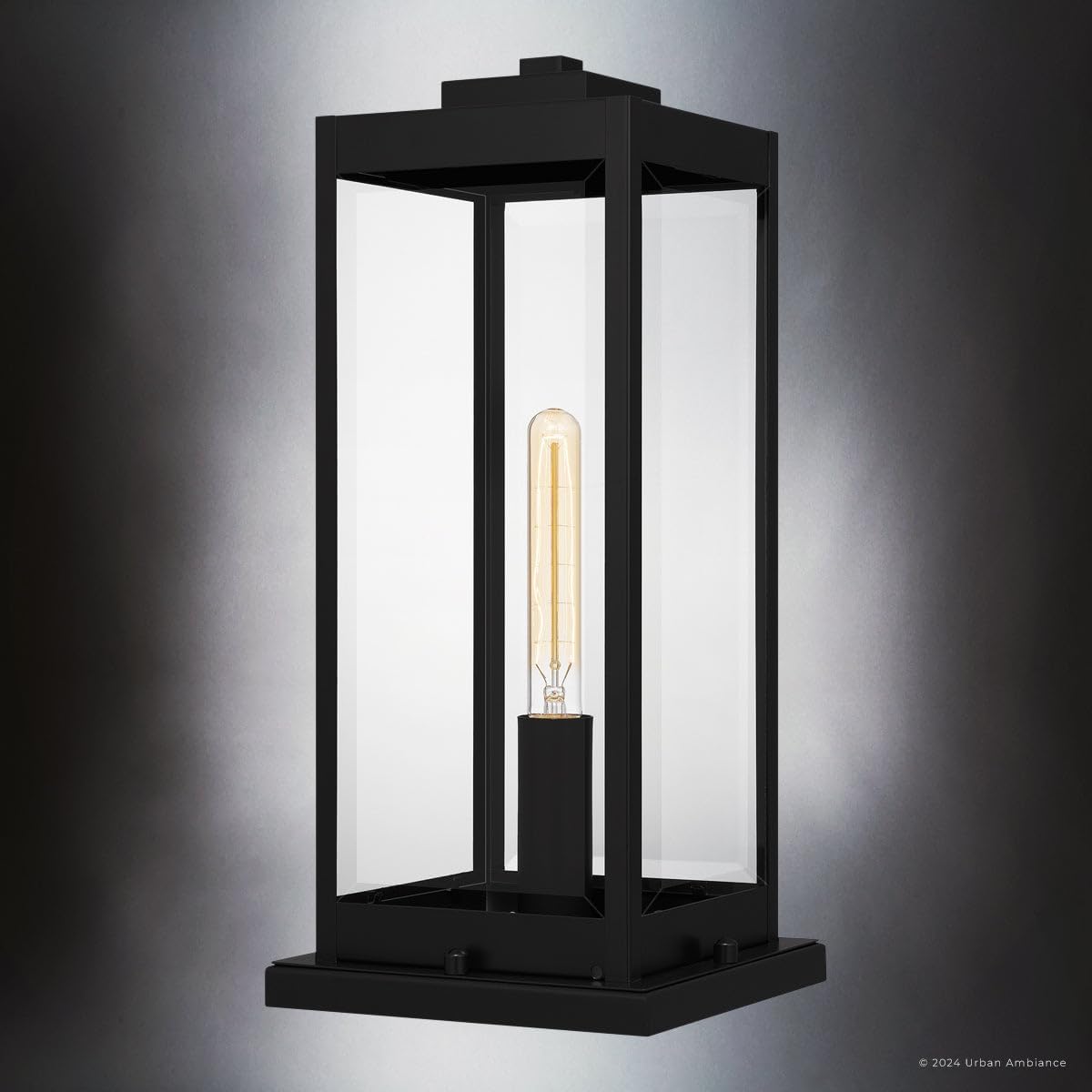 Urban Ambiance Luxury Modern Farmhouse Post Light, Small Size: 19''H x 8.5''W, with Modern Style Elements, Earth Black Finish, UQL10040, Quincy Collection