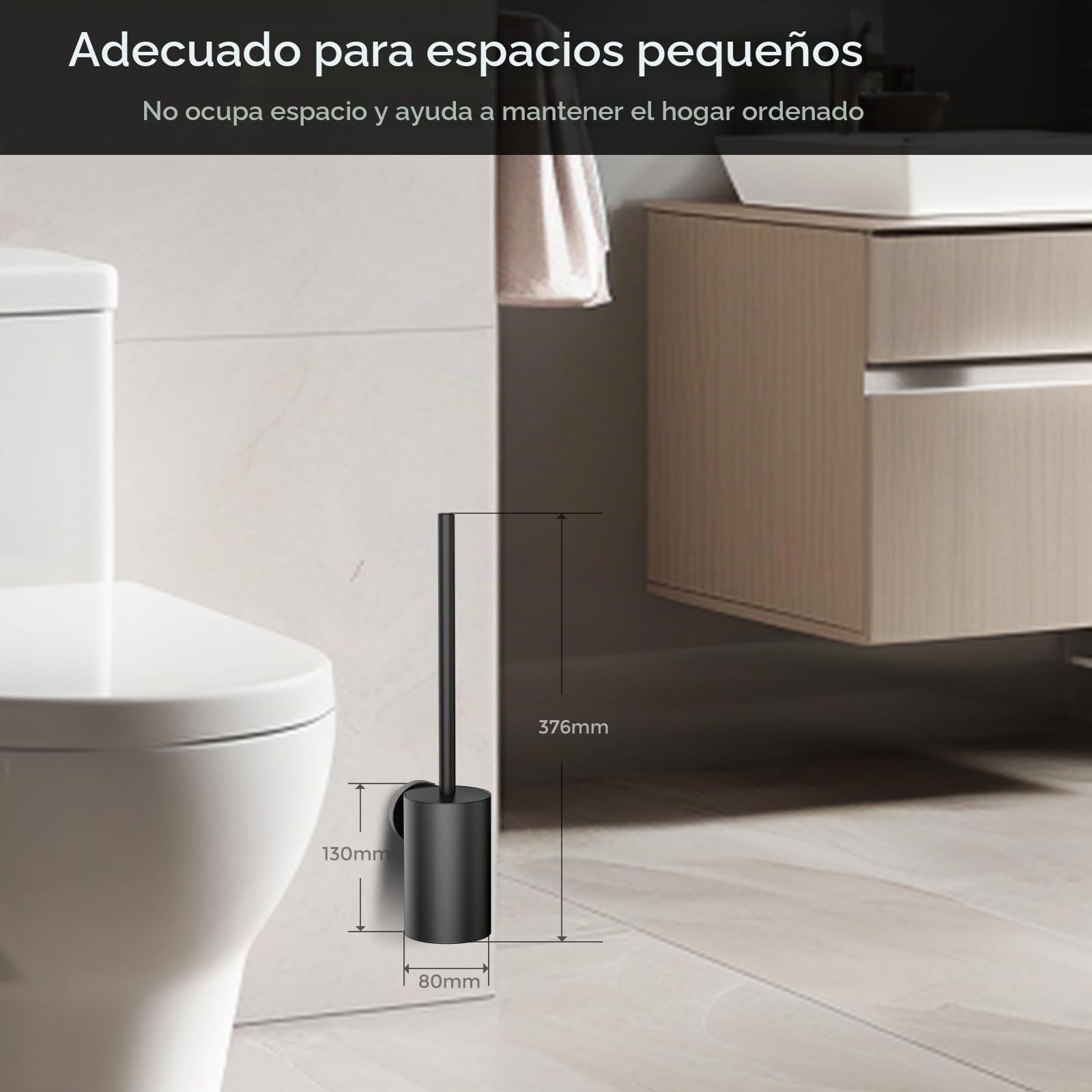 Escobilla de inodoro con montaje en pared, cepillo de WC de silicona y soporte, cepillo cuadrado de inodoro de acero inoxidable 304 Incluye 2 cabezales de cepillo (redondo negro)