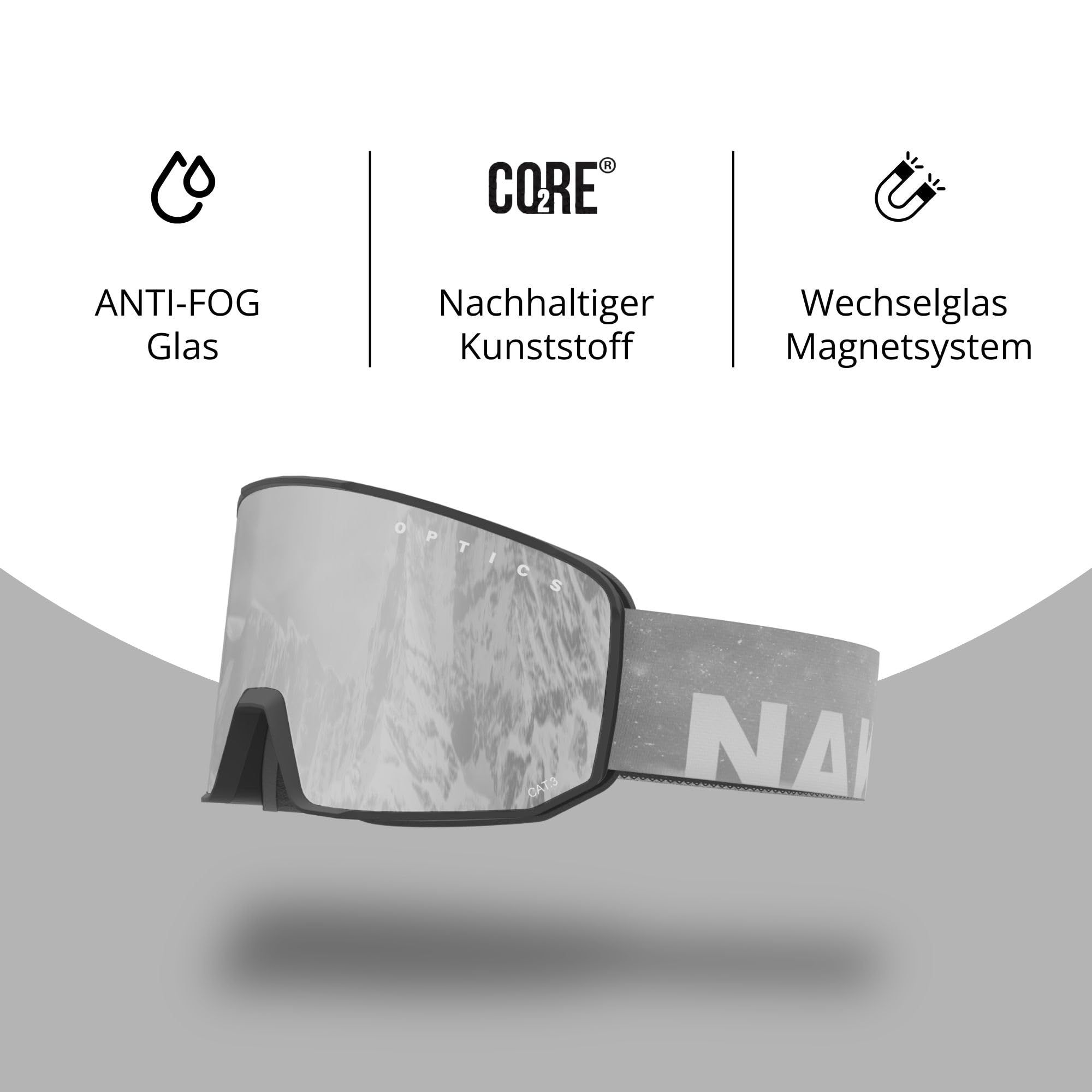 NAKED Optics SOLAR Gafas de esquí para hombre y mujer, resistentes gafas de esquí unisex para hombre y mujer, gafas de nieve de alta calidad con sistema magnético para lentes intercambiables (opcional