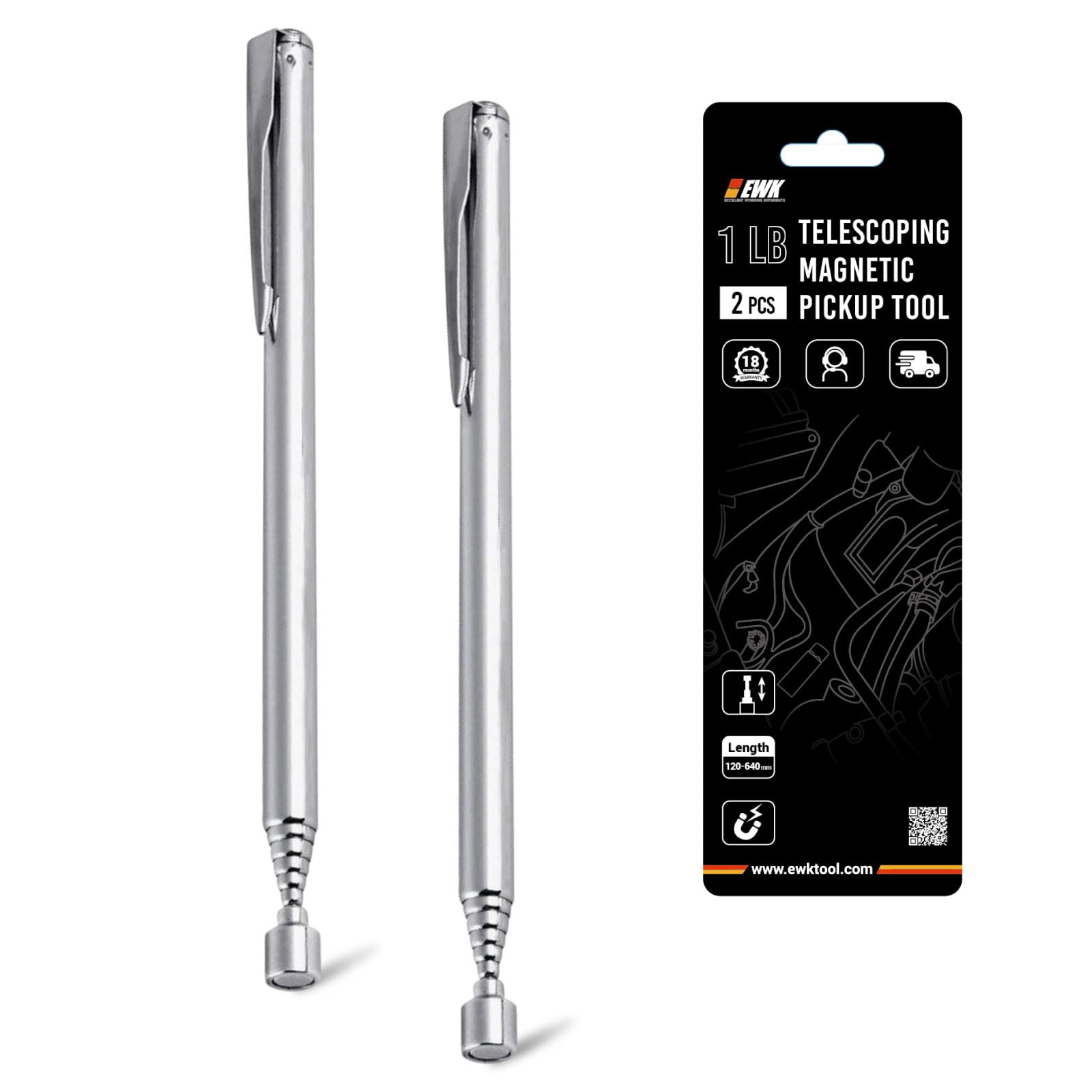 EWK 2 Pcs Telescoping Magnetic Pick-Up Tool with Pocket Pen Clip, Extendable to 25.2