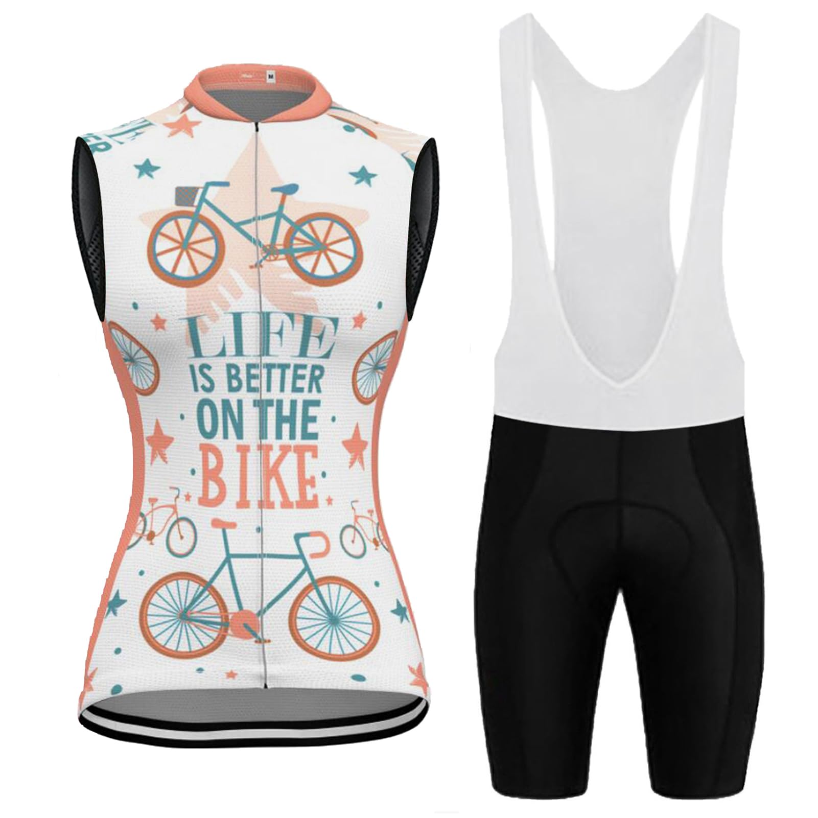 Abbigliamento Ciclismo Donna Estivo Completo Bici MTB,Maglia Ciclista Maglietta Ciclo Senza Maniche Gilet e Salopette Pantaloncini con 9D Gel Imbottiti,Tuta Bicicletta Sleeveless Asciugatura Rapida
