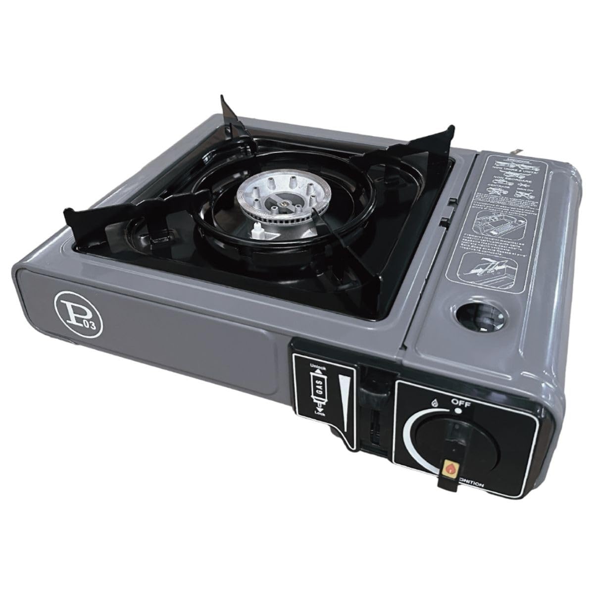 INTEC - Réchaud Gaz Portable 1 Feu 2,2 KW + 8 Cartouches gaz Butane incluses Allumage Piezo – Camping Randonnée Cuisine Extérieure