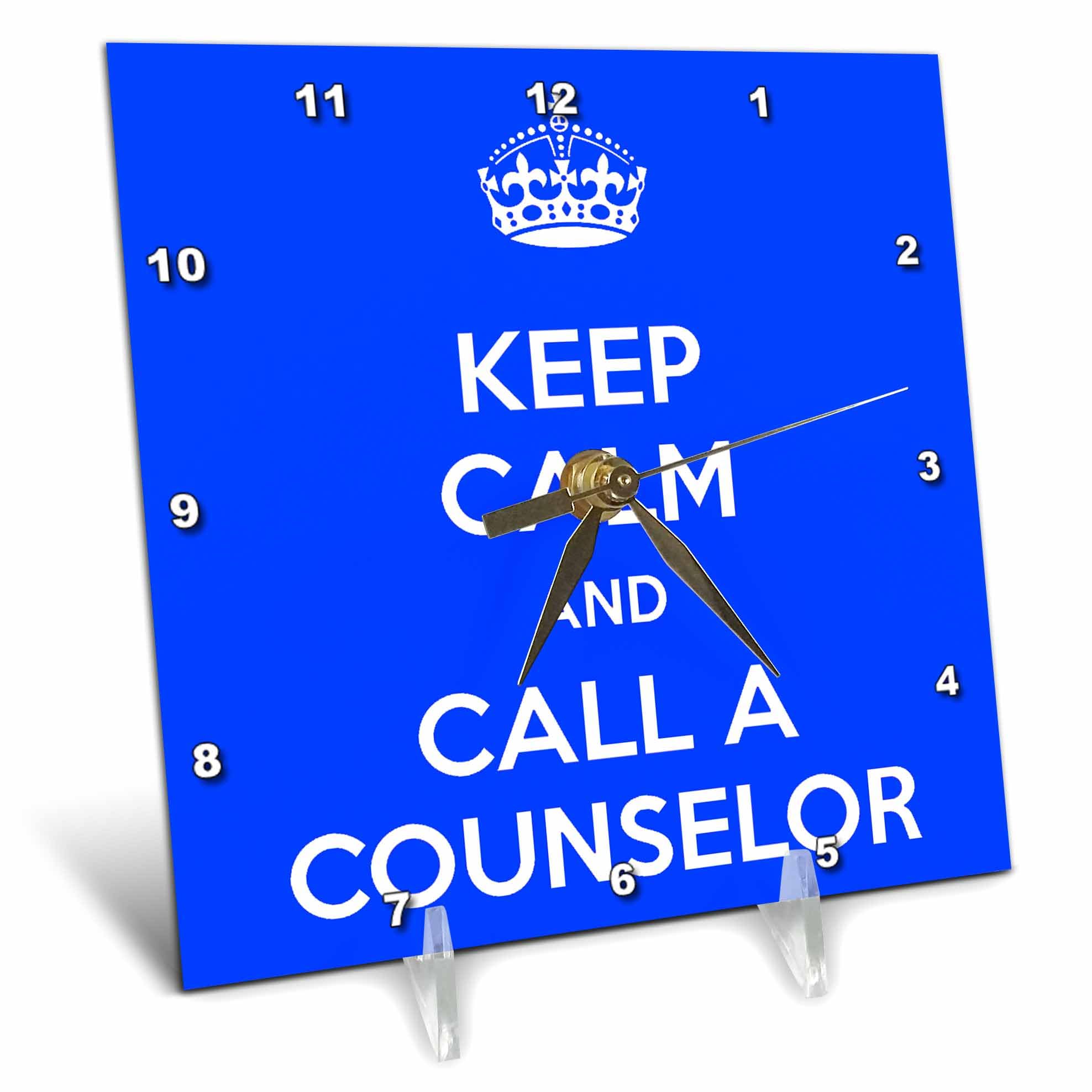 3D Rose 3dRose Keep Calm and Call A Counselor Blue-Desk Clock, 6 by 6-inch (dc_216314_1)