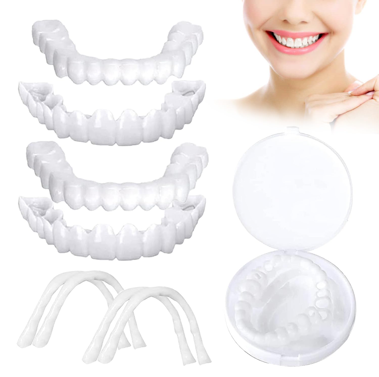 Fake Teeth,2 Pairs Veneers Dentures Socket for Women and Men,Dental Veneers for Temporary Tooth Repair Upper and Lower Jaw,Protect Your Teeth and Regain Confident Smile,Bright White