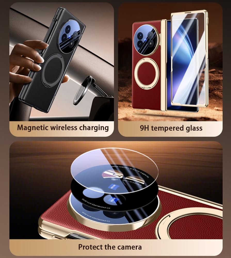Skórzany Etui do Vivo X Fold5 Uchwyt, Zawiasny Etui do Telefonu dla X Fold 5, Powłoka Telefonu Komórkowego, Rama Wsparcia