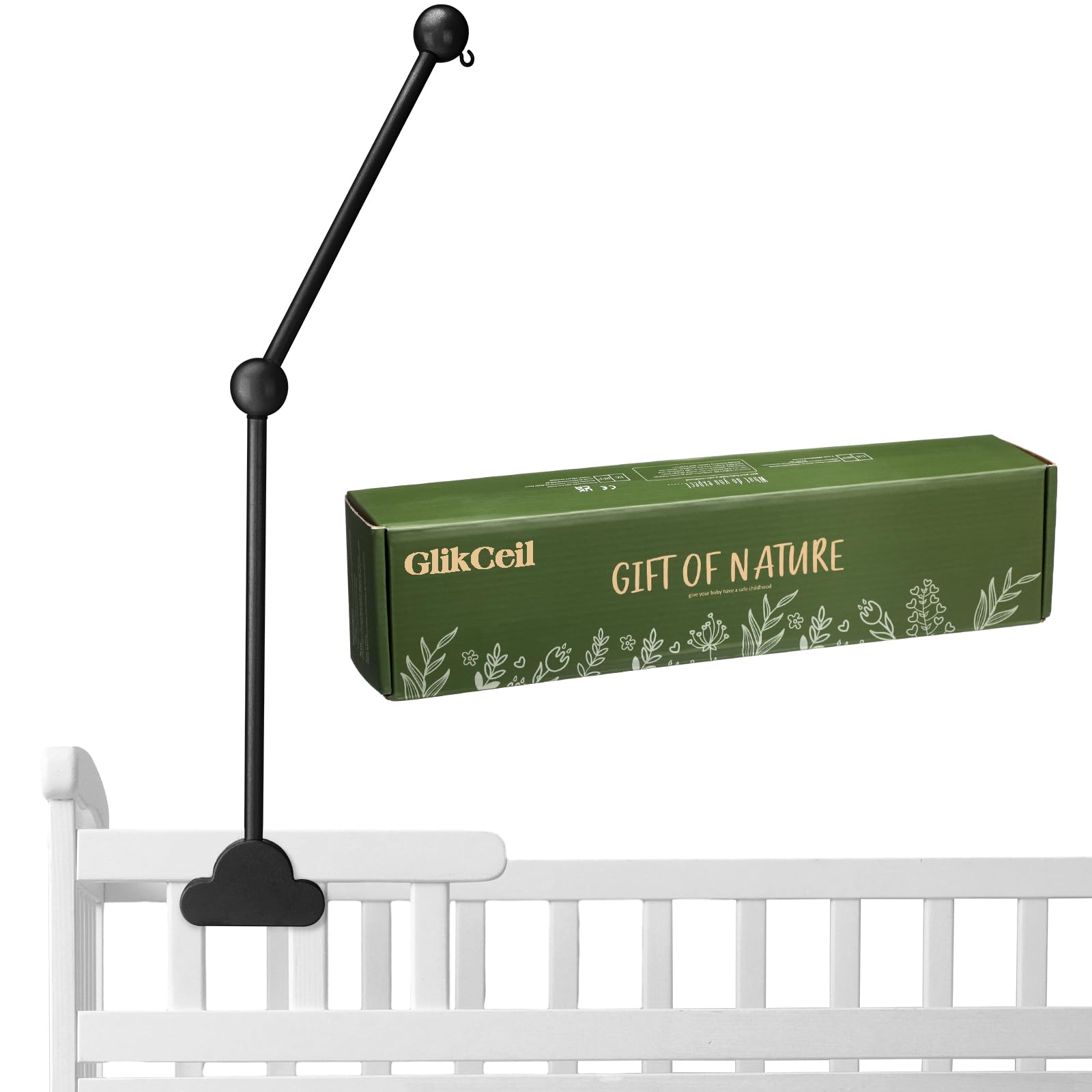 Wooden Baby Crib Mobile Arm 27.17 Inches Cloud Design Adjustable Baby Mobile Hanger for Crib Cot Bed Bassinet Wind Chimes Bed Bell Nursery, Black