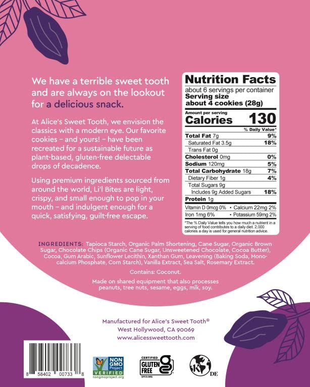 Miniatura 5 de Alice's Sweet Tooth Paquete de 2 Bocaditos de galletas de limón y almendras dobles de chocolate, sin gluten, veganas, crujientes, a base de plantas,