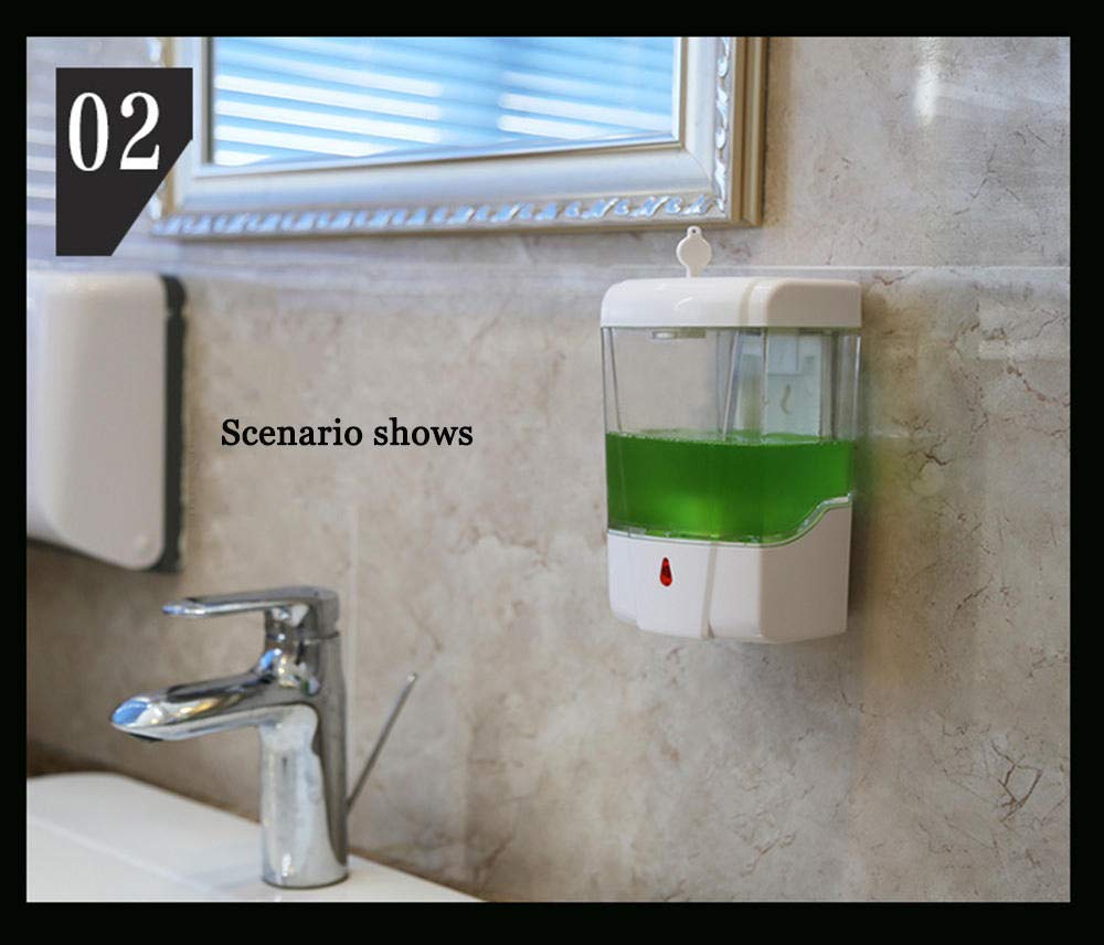 Dispensador de jabón automático montado en la Pared 700 ml, dispensador de jabón con Sensor de Infrarrojos sin Contacto para Cocina baño Oficina Hotel Escuela Restaurante