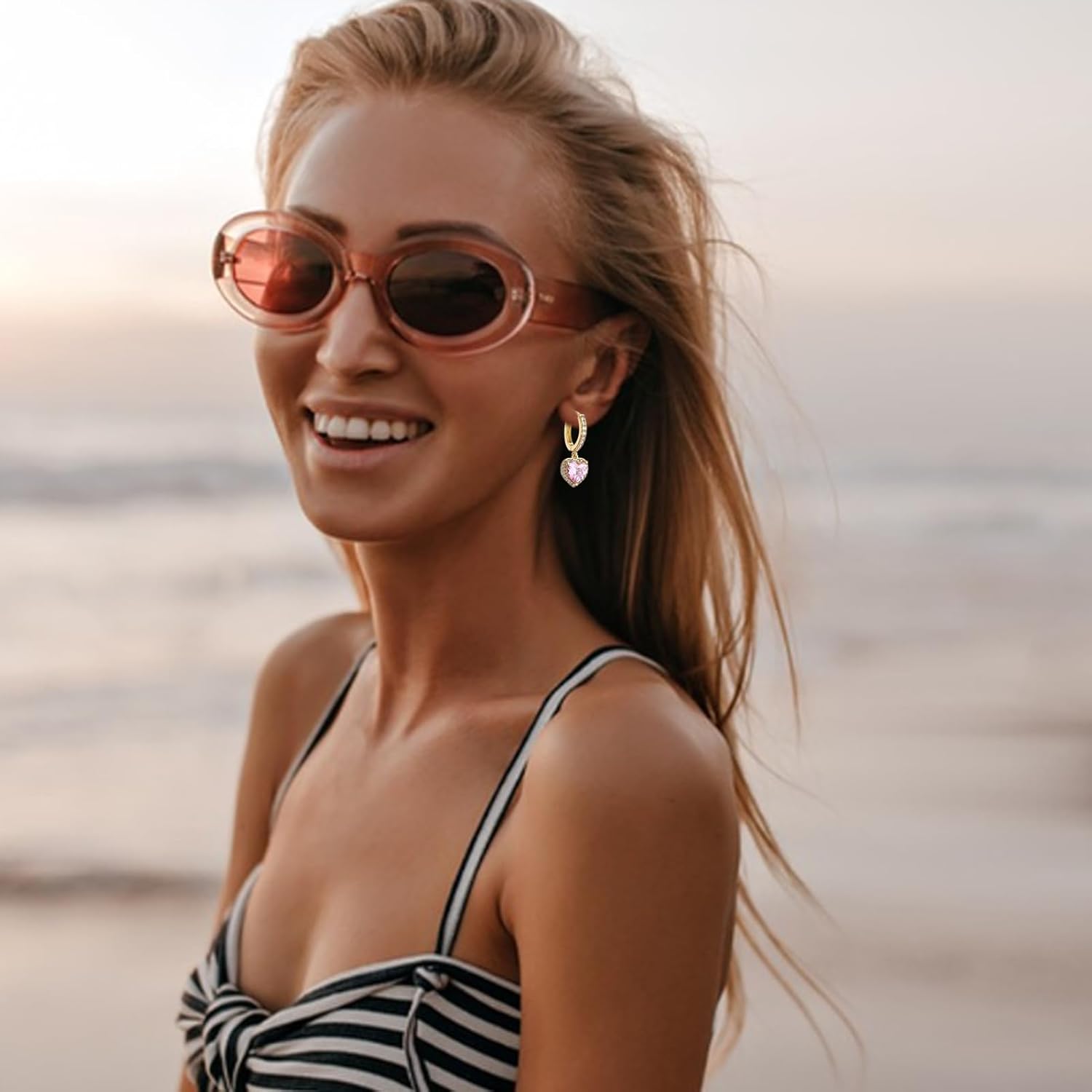 14K Gold Plated Dangle Drop Heart Hoop Earrings for Women Trendy Small White Gold Cute Huggie Earrings Cubic Zirconia Hypoallergenic Pink Red Heart Earrings Gifts for Women - Image 6