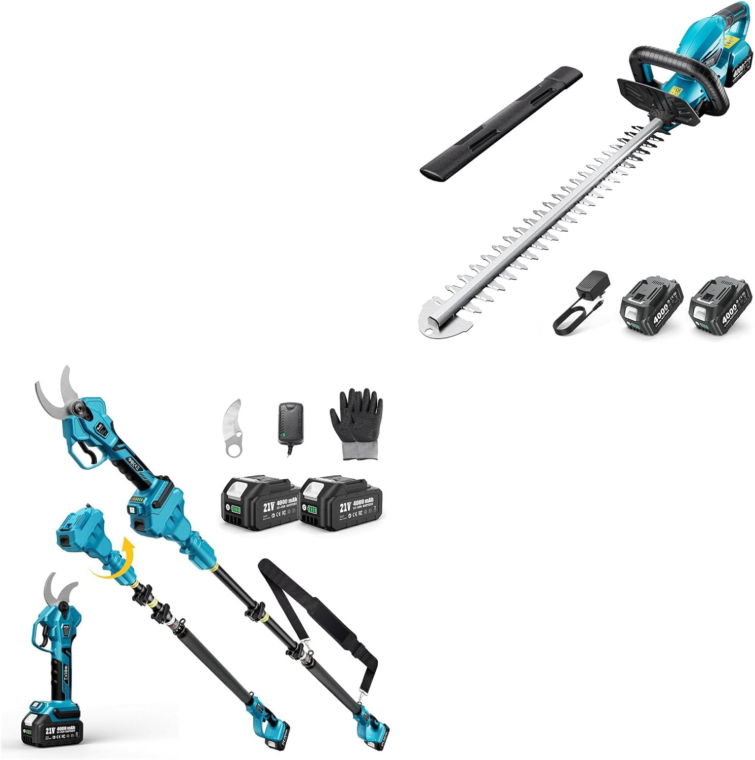 SEESII Cordless Hedge Trimmer for Garden: Electric Handheld Bush Trimmer+SEESII Pole Electric Pruning Shears: 1.8" Cutting Diameter 2-in-1 Cordless Power Pruner