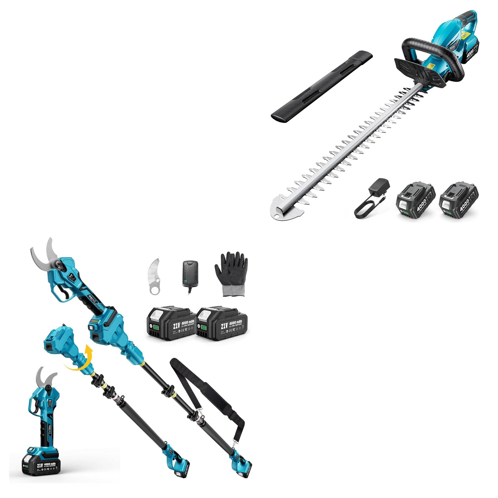 SEESII Cordless Hedge Trimmer for Garden: Electric Handheld Bush Trimmer+SEESII Pole Electric Pruning Shears: 1.8" Cutting Diameter 2-in-1 Cordless Power Pruner