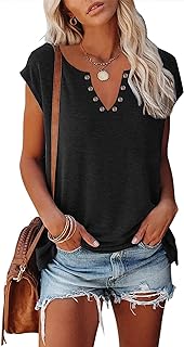 Womens Cap Sleeve Tank Tops Casual T-Shirt Loose Fit Basic Shirts - Buy now