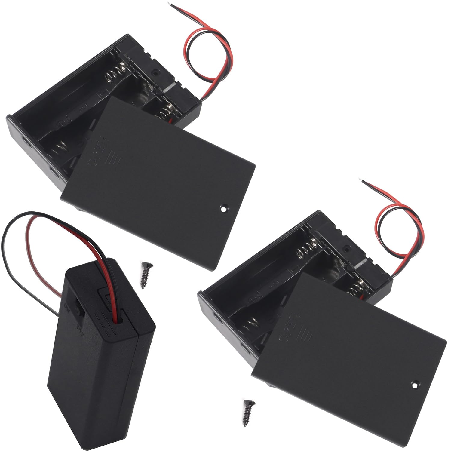3 x AA Battery Holder and Screws,3 AA Battery Case Holder with Wire Bundle Switch and Cover, DIY Battery Storage Boxes, AA Charging 3 Bay Cell Battery Holder