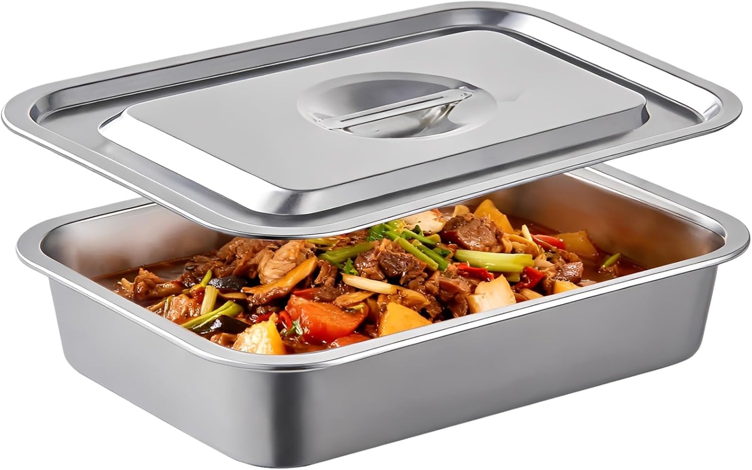 Stainless Steel Lasagna Pan with Lid, Large 14.2 X 10.6 X 3.9 in Baking Pan, 201 Stainless Steel Lasagna Baking Tray, Food, Serving and Storage Tray
