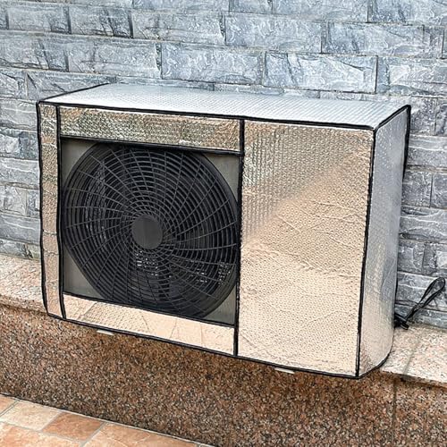 エアコン室外機カバー、保護カバー アルミ箔素材、日雨雪風ホコリよけ 室外 機を守る 遮熱保護 劣化防止、取り外し不要 固定式 反射素材 オールシーズン適用(Silver 2,100*80*43cm/39.4*31.5*17in)