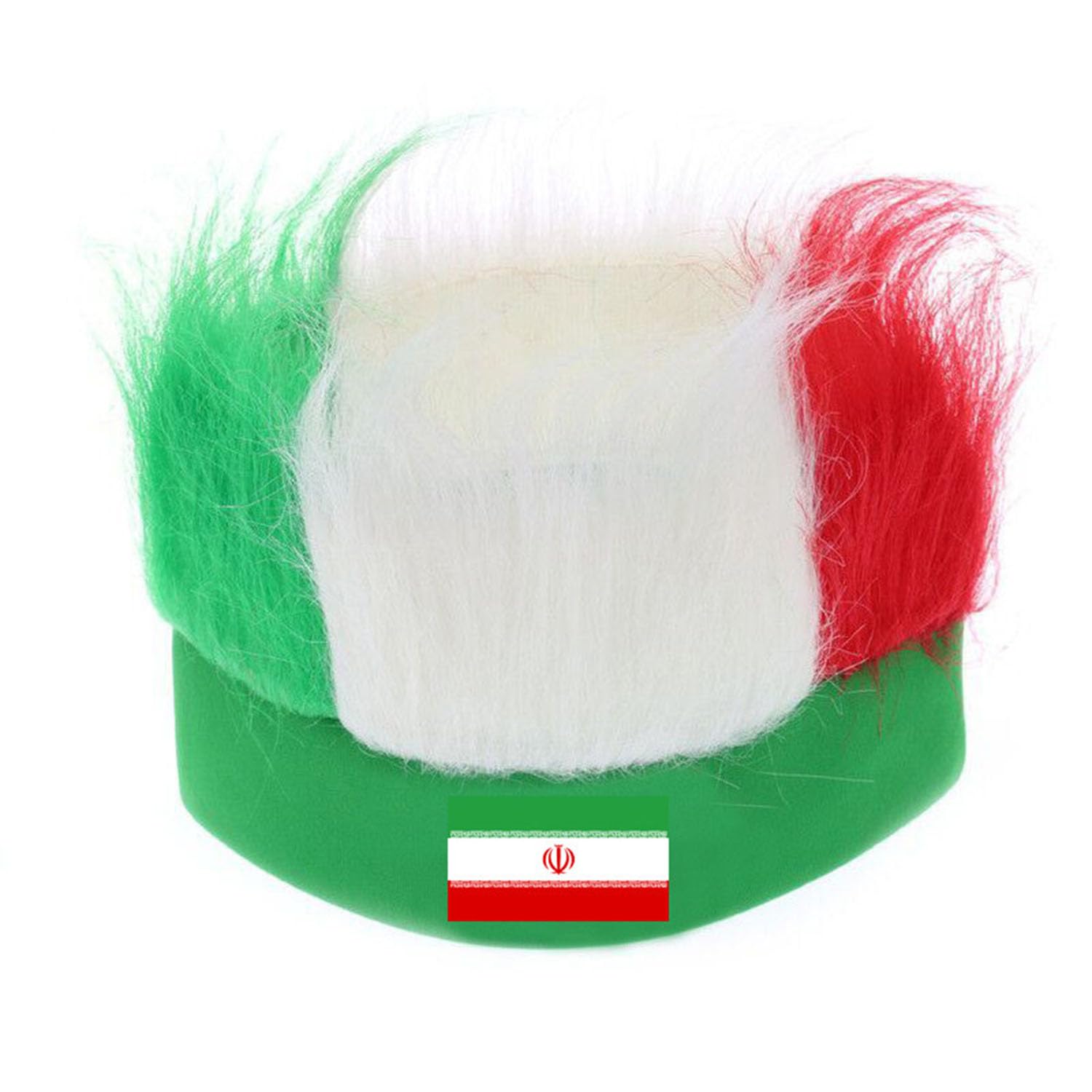 YAZVNTO Iran Country Flag Wig Headband Football Fan Accessories Curly Party Wig Sports Event Celebration Costume Decoration for Men Women