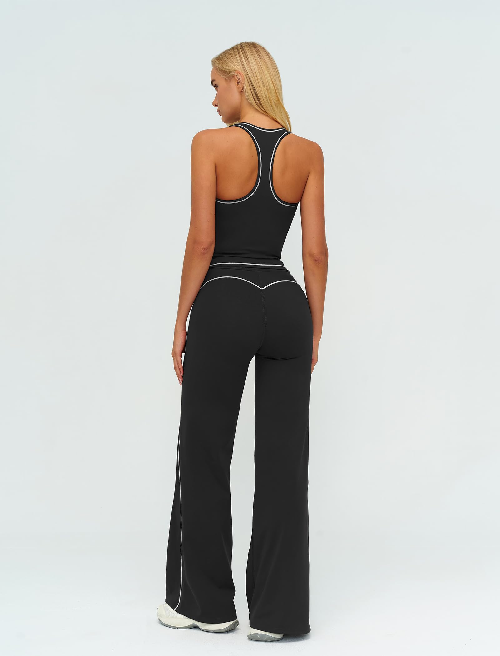 IDOPIP Sport-Set Damen Zweiteiler: Gym Set mit Tanktop Racerback Yogahose mit geradem Bein - Sportanzug für Fitness Yoga Pilates Workout