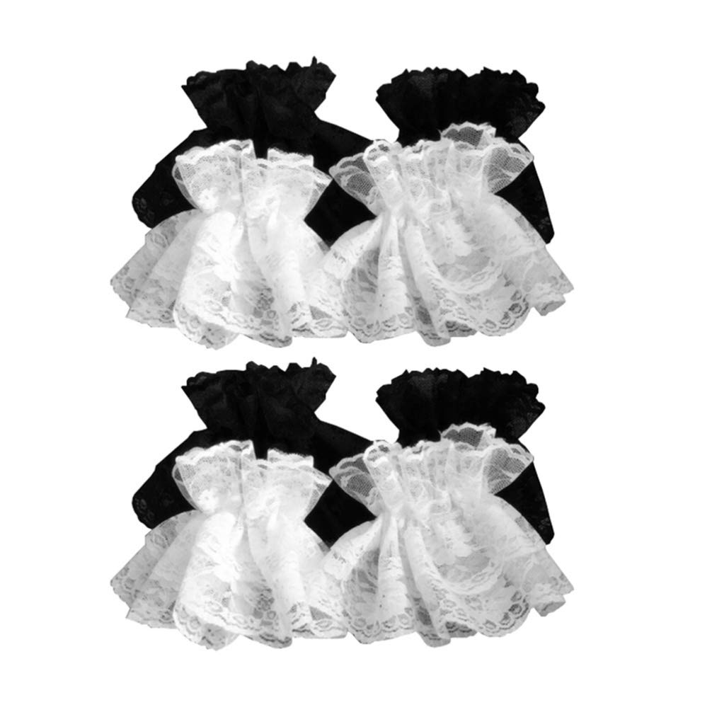 SOIMISSLolita Floral Lace Wrist Cuffs Lace Cuffs Fake Hand Sleeves Lace Gloves Ruffled Accessories Women 2 pairs, Black, White, 10X10CM