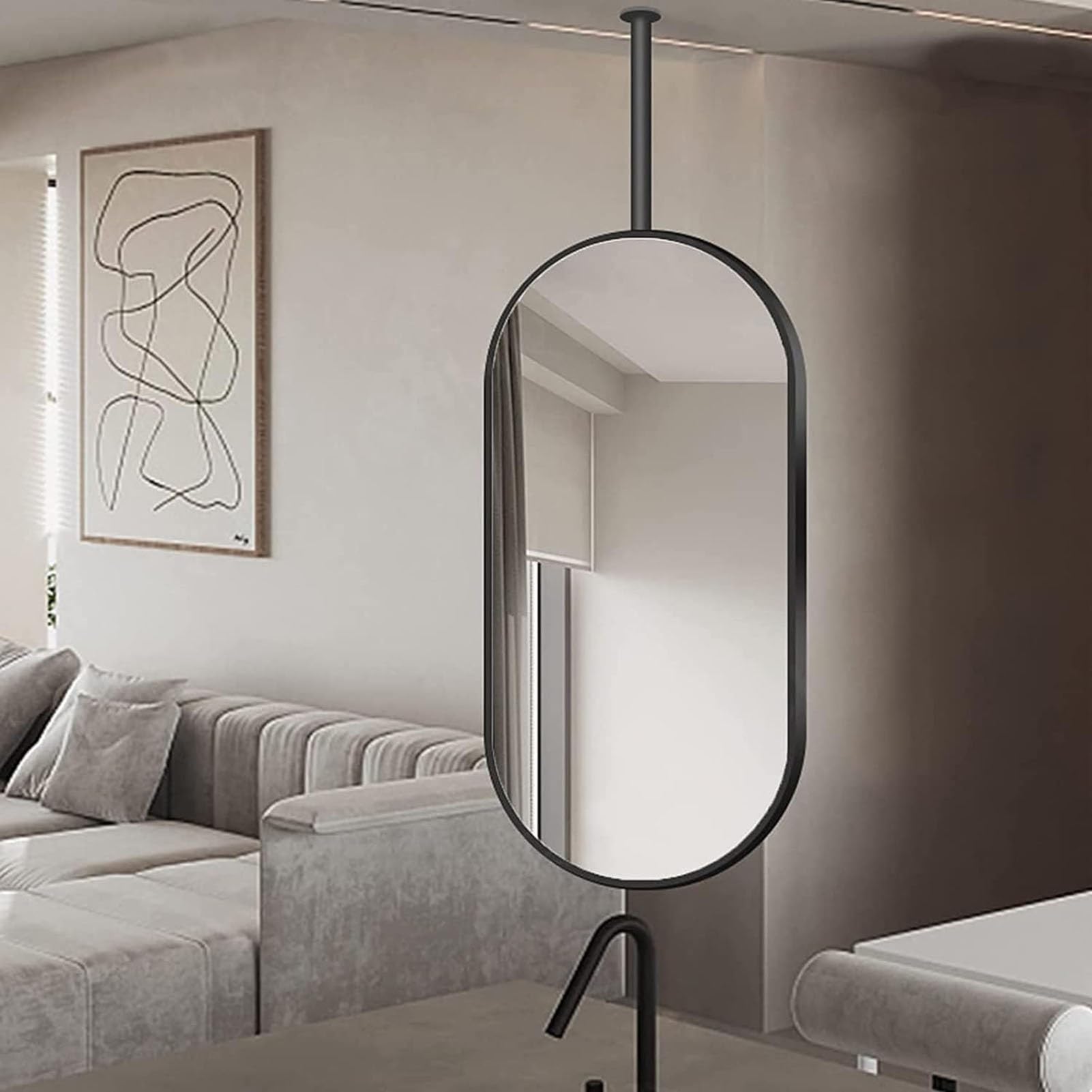 Miroir rectangulaire cadre métal noir 50x70 cm pour décoration de salon, chambre et coiffeuse