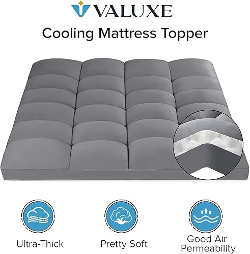 Miniatura 2 de VALUXE Cubrecolchón tamaño King, refrescante, ajustable, extra grueso, protector de colchón suave alternativo para aliviar el dolor de espalda con