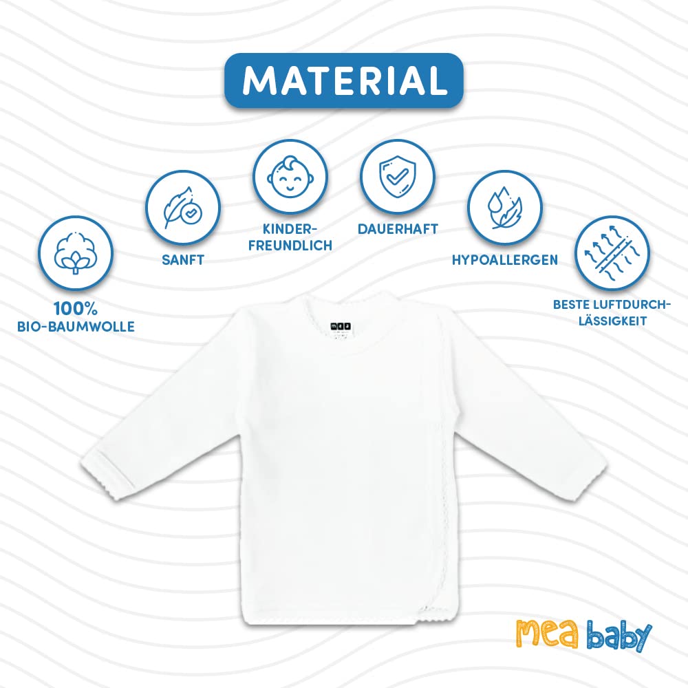 MEA BABY Unisex Baby Wickelshirt Wickeljacke Langarm, 100% Bio-Baumwolle im 3er Pack. Wickelshirt Weiss (Creme), Wickelshirt für Mädchen, Wickelshirt für Junge