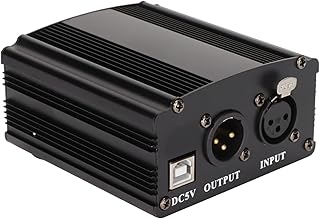 SHYEKYO 48V Phantom Power Supply, On Off Power Switch 1 Channel Indicator Light Plug and Play Microphone Phantom Power Supply for Condenser Microphone