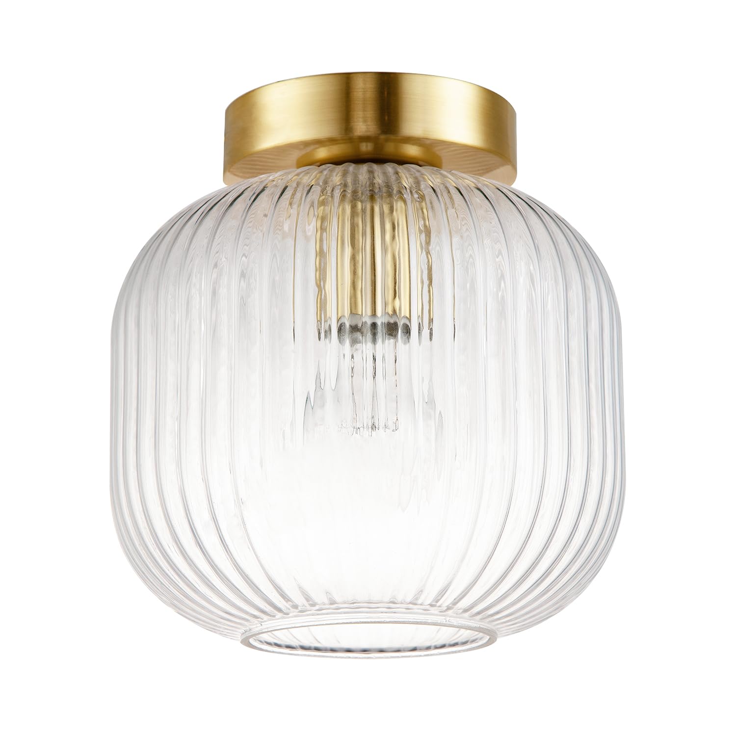 Happy Homewares Contemporary Satin Gold Ceiling Light Fitting with Clear Ribbed Glass Shade | 28cm x 37cm | 1 x E27 | Class 2 Double Insulated