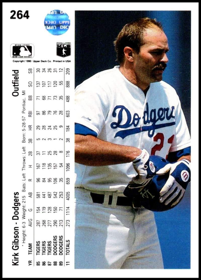 Amazon.com: Baseball MLB 1990 Upper Deck #264 Kirk Gibson #264 UER