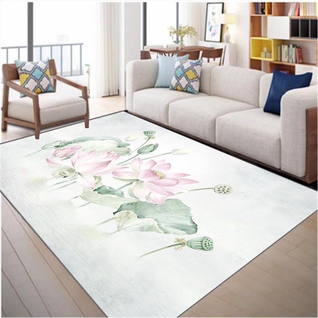 Tapis de salon motif floral rose et lotus idéal pour chambre ado garçon