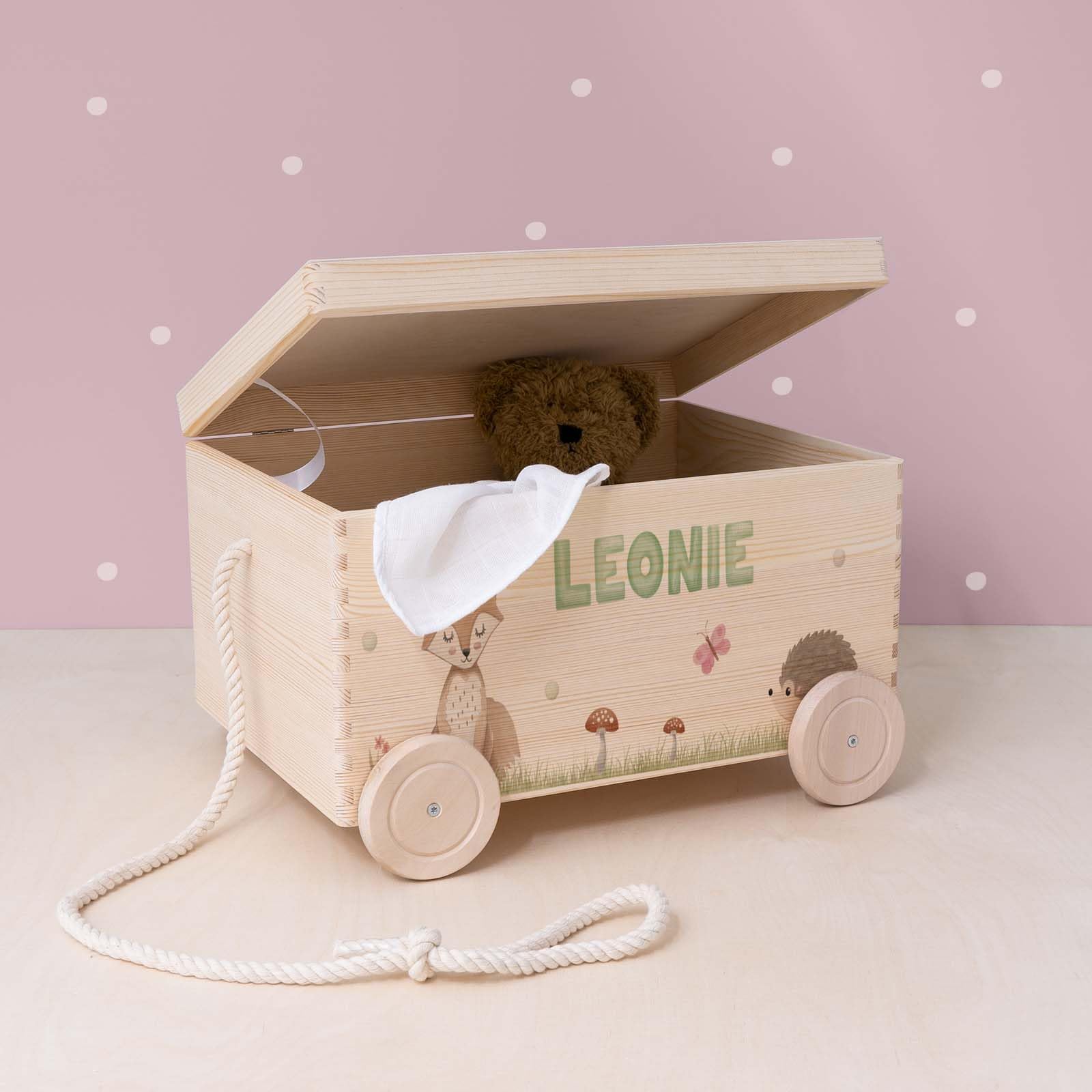 hellomini Personalisierte Spielzeugkiste aus Holz zur Aufbewahrung - Stapelkiste Holz - Spielzeugkiste Kinderzimmer