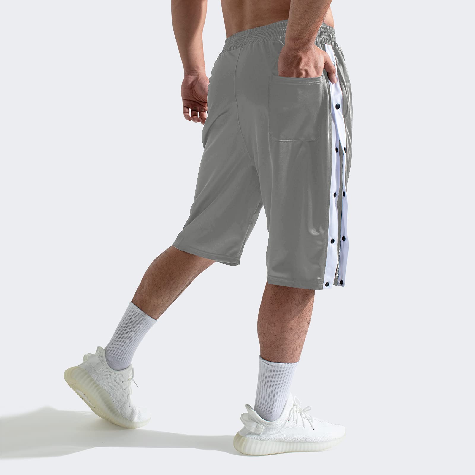 Męskie spodenki do koszykówki spodnie do odrywania sportowe trening bieganie spodnie dresowe na co dzień luźne joggery z kieszeniami, Szare szorty, 3XL