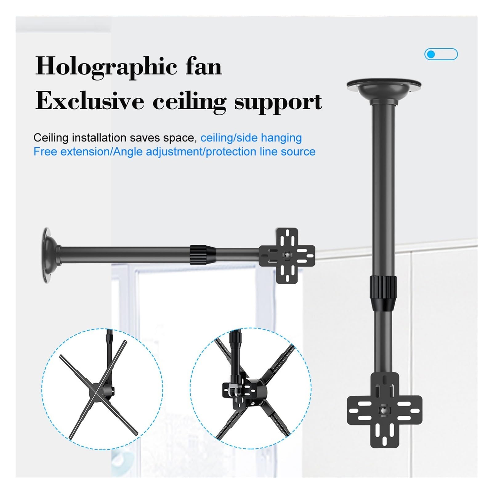 Ventilador de Holograma 3D, Pantalla publicitaria 3D Ajustable y Extensible de 15,5 a 24 Pulgadas, Publicidad holográfica en Abanico