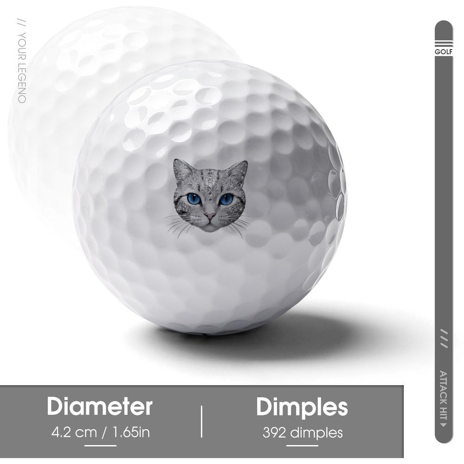 Sparkling Cat Personalized Golf Balls Funny Long Distance Practice Golf Ball for Men Women Backyard