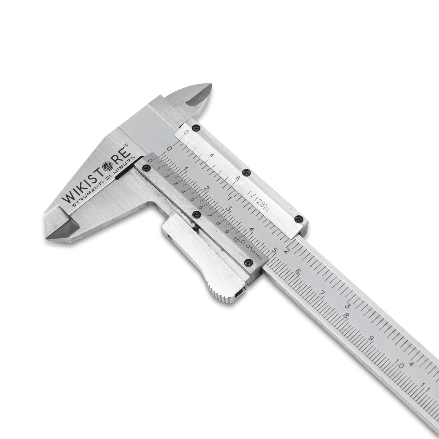 WIKISTORE CALIBRO PROFESSIONALE COMPOSTO NONIO AVVITATO 150 mm, Calibro ventesimale con becchi da 40 mm, Calibro acciaio bloccaggio a pulsante, Lettura 1/20° 0,05 MM / 1/128", Attrezzo da lavoro