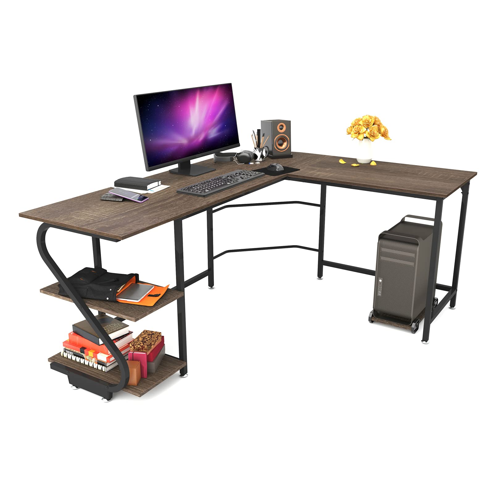 Buy Weehom Reversible L Shaped Desk with Shelves Large Corner Computer