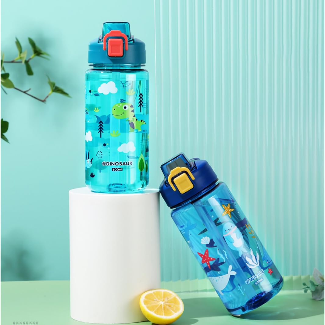 Gourde Enfant 600ml Paille Bouteille Eau sans BPA Anti-Fuite Bleu
