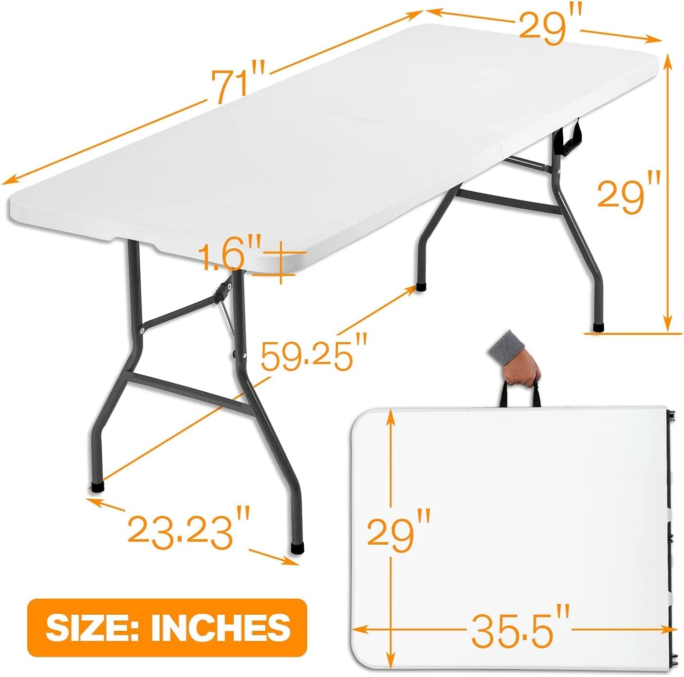 NChanmar Folding Table,Portable Plastic Table 6ft Outdoor Indoor Picnic Table for Camping Picnic Party BBQ Lightweight Table for Outdoor 71"x29"x29"