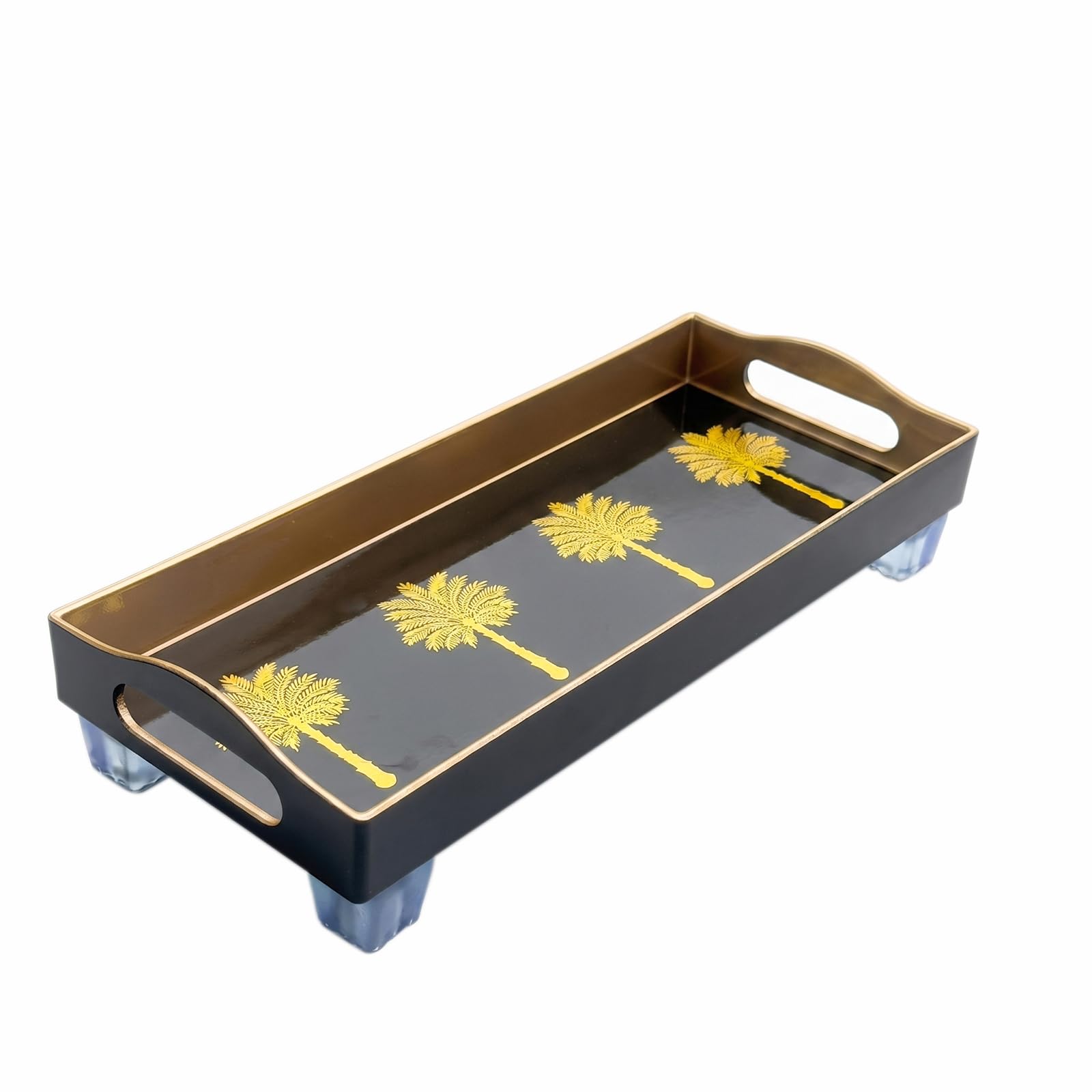Simmer Stone Rectangular Tray - Bathroom Counter Organizer With Raisers 13.8 x 5.91 Inch, Non-Slip Storage Sink Caddy With Handle For Toothbrush Cup And Skincare (Pine Tree)