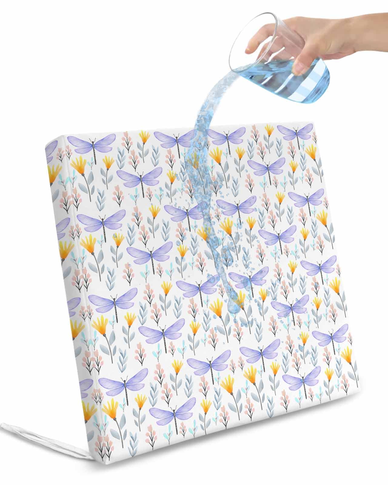 2 Pack Botanical Flowers Waterproof Cushion Covers with Ties, Outdoor Patio Chaise Lounge Chair Seat Cushion Slip Covers Replacement(Only Cover) Abstract Purple Dragonfly Pastoral 22