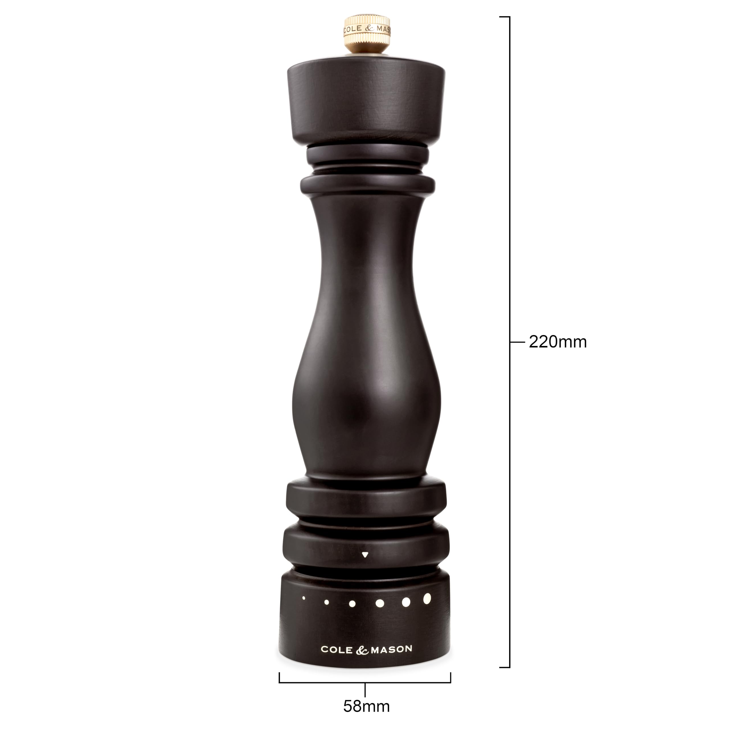 Cole & Mason London Macina Pepe Grind Select Macinatura Regolabile 22cm | Regolabile Macinino 6 Livelli Sale, Legno di Cioccolato, Macina Spezie, Macinapepe Garanzia a Vita sul Meccanismo