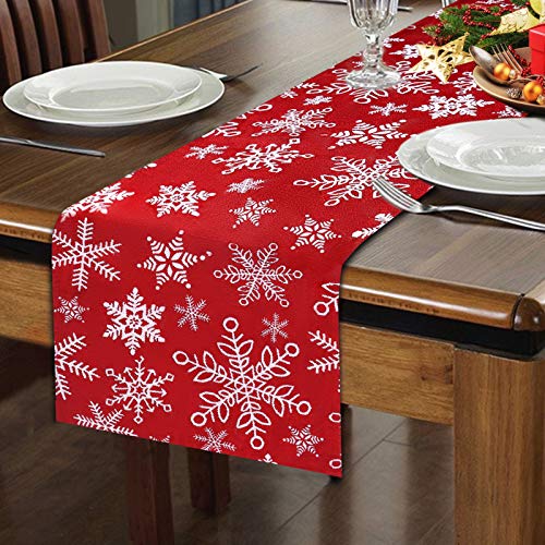 Vsadey Christmas Decorative Table Runner 13 x 72 Inch, Xmas Snowflake Non-Slip Polyester Table Linens for Christmas Decorations