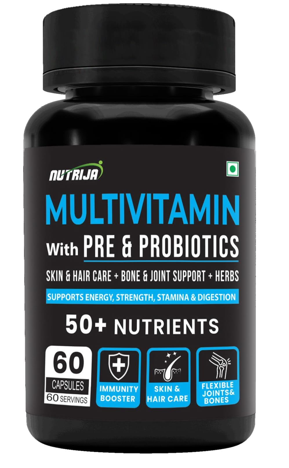 NutriJa Multivitamin for Men & Women with Probiotics, Multiminerals- 50 Nutrients & 8 Essential Blends in one Supplement | 100% RDA of A to Z Vitamins & Minerals - 60 Capsules (B0DGTBW4QS) Amazon Price History, Amazon Price Tracker
